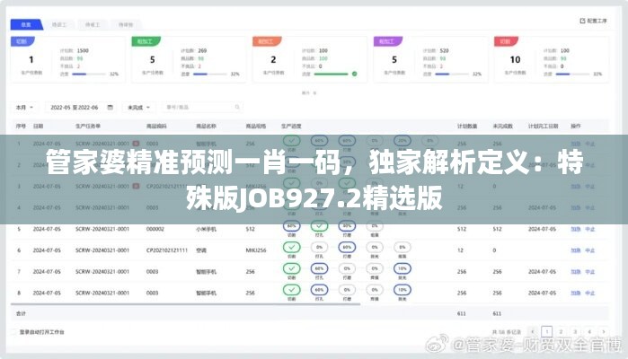 管家婆精准预测一肖一码，独家解析定义：特殊版JOB927.2精选版