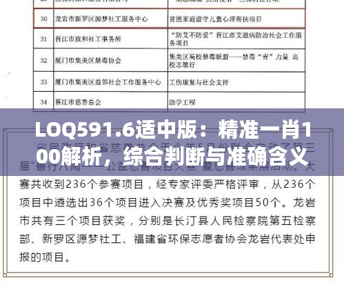 LOQ591.6适中版：精准一肖100解析，综合判断与准确含义详解