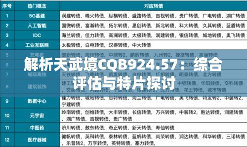 解析天武境CQB924.57：综合评估与特片探讨