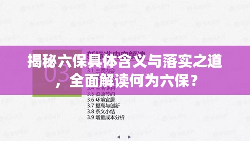 揭秘六保具体含义与落实之道，全面解读何为六保？